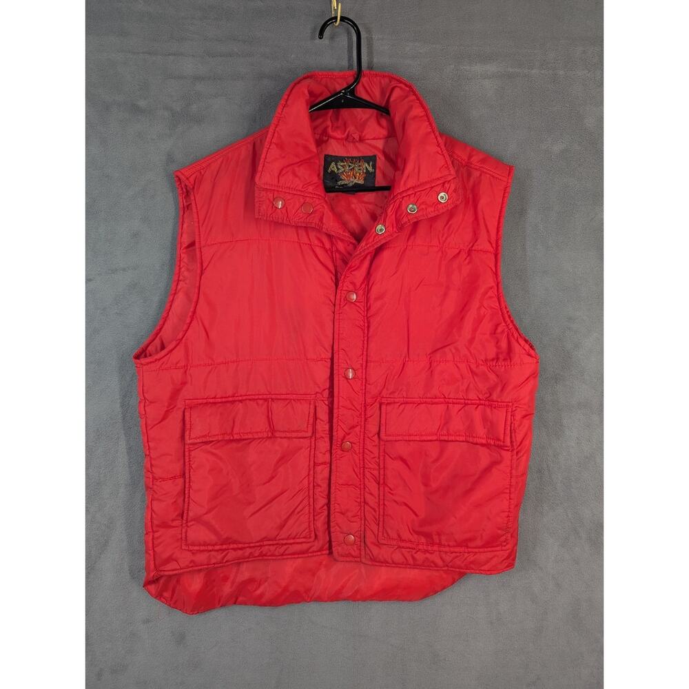Vintage Aspen Country Puffer Vest Men’s Medium Red Snap Up Insulated